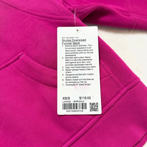 NWT Lululemon Scuba Oversized Funnel Neck Hoodie – Ripened Raspberry/Gold – XS/S - Picture 9 of 10